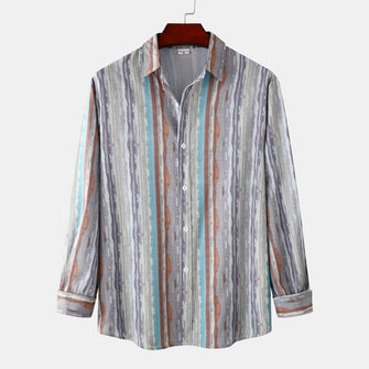 Men's Casual Vintage Striped Long Sleeve Button-Down Shirt Stripe