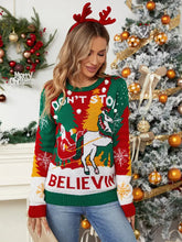 Printed Round Neck Long Sleeve Sweater Sweater Pullovers