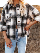 Pocketed Plaid Button Down Long Sleeve Shacket Casual Dresses