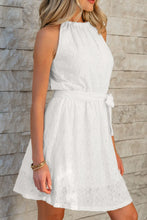 Lace Sleeveless Tied Waist Mini Dress