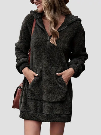 Half Zip Dropped Shoulder Oversized Hoodie Black Woman Sweatshirts