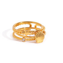 3-Piece 18K Gold-Plated Shell Design Ring