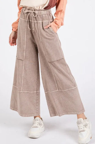 Mittoshop Mineral Wash Seam French Terry Wide Leg Pants Mocha