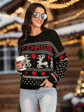Perfee Christmas Element Round Neck Sweater Knit Top