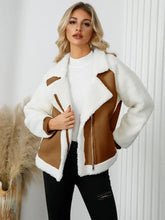 Sherpa-Jacke mit Reißverschluss und langen Ärmeln in Karamell für Damen Außenbekleidung