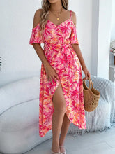 Printed Cold Shoulder Midi Cami Dress Hot Pink Casual Dresses
