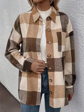 Curved Hem Plaid Collared Neck Shacket Camel Woman Outerwear