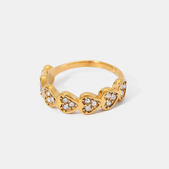 Stainless Steel Inlaid Zircon Heart Ring Gold 7