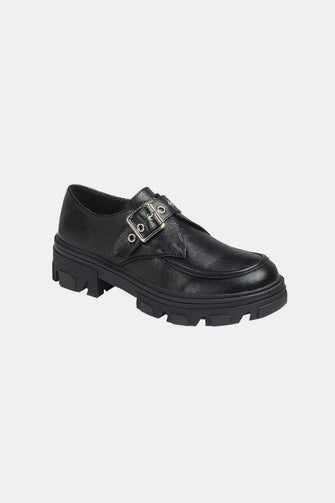 Forever Link Buckled Platform Lug Sole Loafers Charcoal