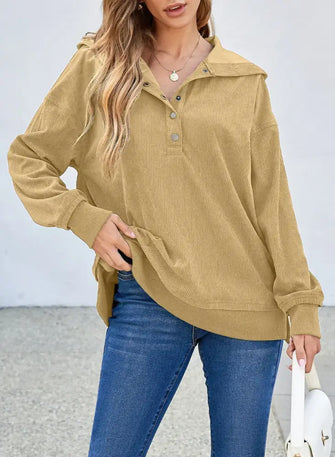 Half Snap Long Sleeve Dropped Shoulder Hoodie Chartreuse Woman Sweatshirts