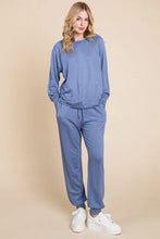 Super Lady Round Neck Raglan Sleeve Top and Pants Lounge Set Powder Blue