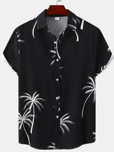 Men's Plus Size Tropical Palm Print Short Sleeve Button Down Shirt Black