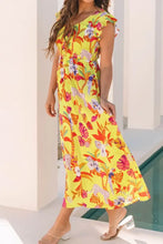 Cheetah Plant Print Shirred Button V Neck Maxi Dress Woman Maxi Dress