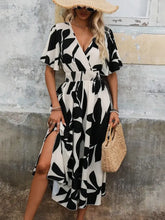 Printed Surplice Short Sleeve Midi Dress Casual Dresses