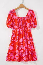 Floral Puff Sleeve Sweetheart Neck Ruffled Mini Dress Woman Casual Dress