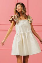 BiBi Flower Embroidered Floral Print Sleeve Dress Casual Dresses