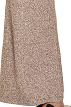 Beige and brown heathered knit flare pants with soft elastic waisted design made from slightly stretchy fabric