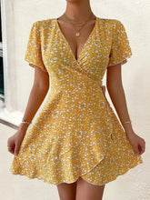 Floral Flutter Sleeve Wrap Mini Dress Woman Casual Dress