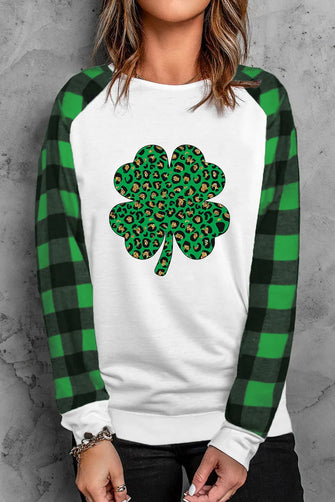 Lucky Clover Round Neck Long Sleeve T-Shirt Green