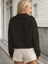 Frill Button Up Collared Neck Long Sleeve Cardigan Woman Outerwear