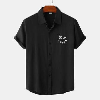 Men's Plus Size Casual Short Sleeve Button Down Shirt Black