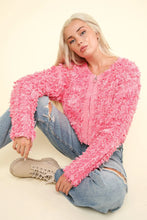 VERY J Shaggy Yarn Knit Zip Up Jacket Pink Multi