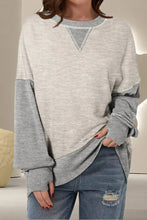 Contrast Round Neck Long Sleeve Sweatshirt Light Gray Woman Sweatshirts