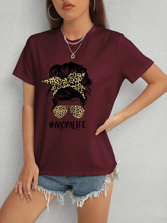 MOMLIFE Round Neck Short Sleeve T-Shirt Burgundy