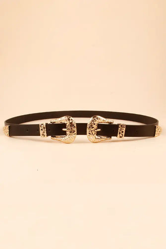 Double Buckle PU Leather Belt Black One Size Belts