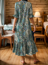 Full Size Bohemian Paisley Print Ruffle Hem Midi Dress Plus Size