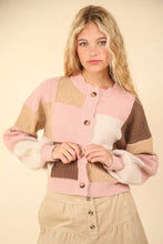 VERY J Color Block Button Down Textured Sweater Cardigan Woman Outerwear