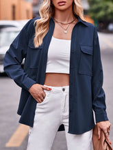 Pocketed Button Up Dropped Shoulder Shacket Dark Blue