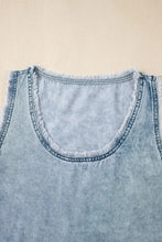 Mineral Wash Denim Frayed U Neck Sleeveless Top Woman Denim Tops