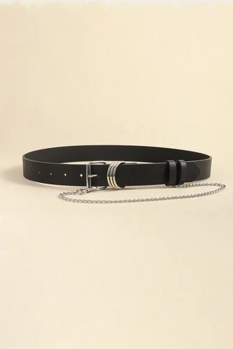 PU Leather Alloy Chain Belt Black One Size Belts