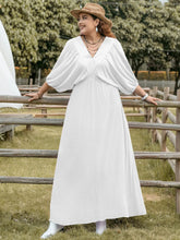 Plus Size Swiss Dot V-Neck Three-Quarter Sleeve Dress Woman Maxi Dress