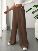 Brown wide leg high waist pants with elastic waistband made from soft fabric for comfortable everyday wear