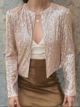 Full Size Sequin Open Front Cropped Jacket Rose Gold Woman Outerwear