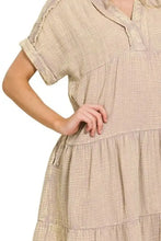 Zenana Washed Double Gauze Raw Edge Notched Dress Casual Dresses