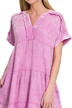 Zenana Washed Double Gauze Raw Edge V-neck Dress Casual Dresses