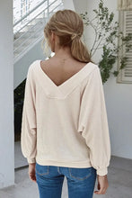 Boat Neck Waffle-Knit Lantern Sleeve Blouse with Pocket Woman Blouses
