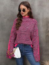 Angel Wings Heathered Turtleneck Long Sleeve Sweater Cerise
