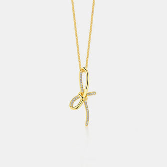 Zircon Bow Pendant Necklace Gold One Size