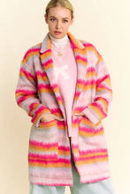 Davi & Dani Contrast Striped Open Front Coat with Pockets Pink Orange Woman Outerwear