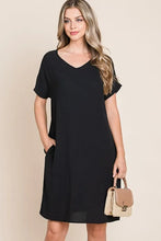 BOMBOM V-Neck Short Sleeve Dress with Pockets