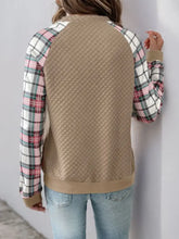 Perfee Plaid Half Zip Long Sleeve Texture Sweatshirt Woman Sweatshirts