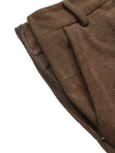 Brown corduroy wide leg casual pants with visible zipper and stitched seams for comfortable wear