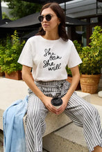 Simply Love short sleeve white graphic tee with she can she will print