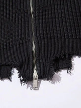 Men's Distressed Hem Ribbed Knit Zip-Up Cardigan Cardigans