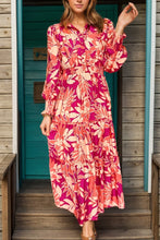 Printed Collared Neck Long Sleeve Dress Strawberry