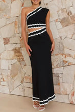 Cutout Contrast Trim Single Shoulder Dress Maxi Dresses